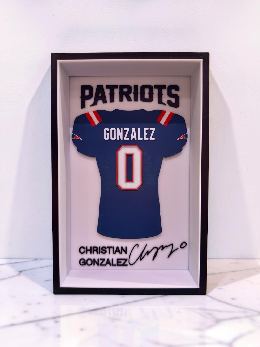Christian Gonzalez Patriots #0 Jersey Display 3D Shadow Box NFL Gift